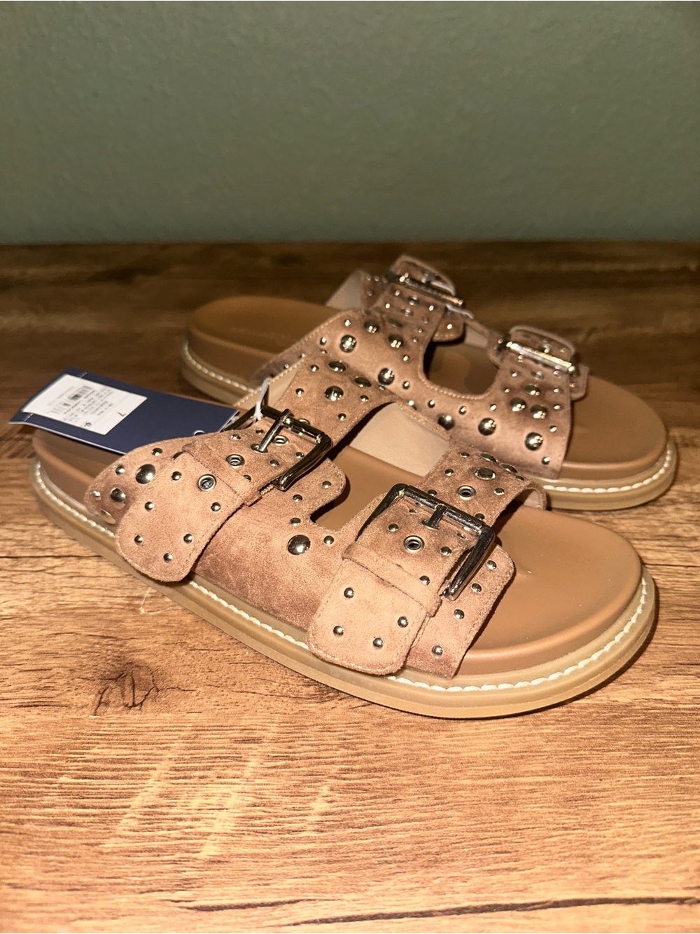 Universal Thread Studded Double Buckle Sandals in Tan